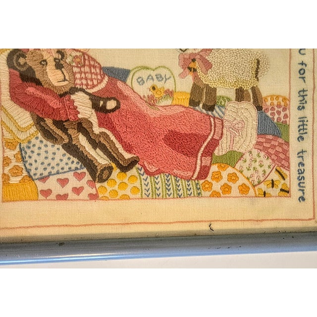 Vintage Baby Girl Blessing Framed Needlework Art For Sale - Image 4 of 6