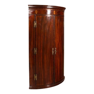 1780s Antique Georgian English Bow Front Corner Cabinet For Sale