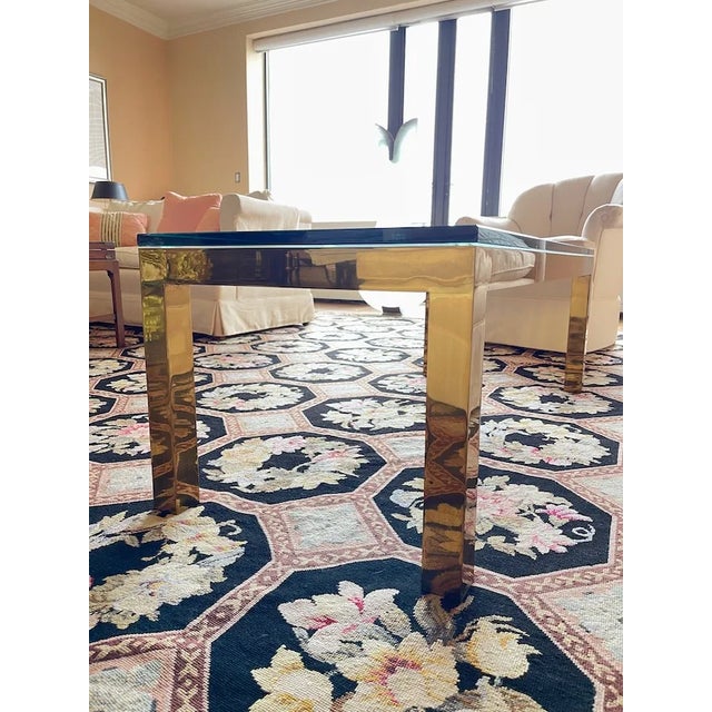 1970s Mid Century Karl Springer Style Brass and Glass Rectangular Coffee Table For Sale - Image 12 of 13