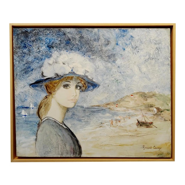 Bernard Charoy -Portrait of a Young Girl at a Beach in South of France -Oil Painting For Sale