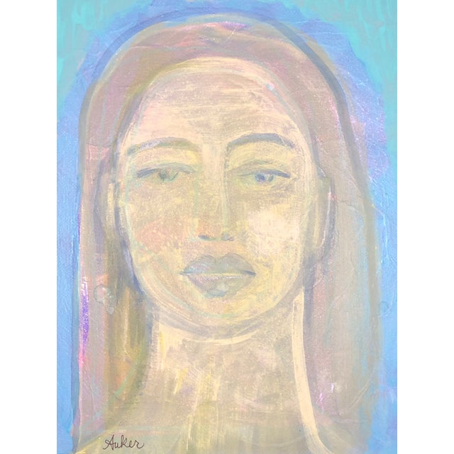 A soft focus portrait in acrylic paint on canvas, small bits of metallic paint. An original painting by Auker, COA...