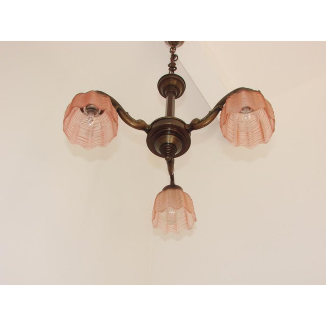 Metal Art Deco Bronze and Glass Chandelier, 1920s For Sale - Image 7 of 12