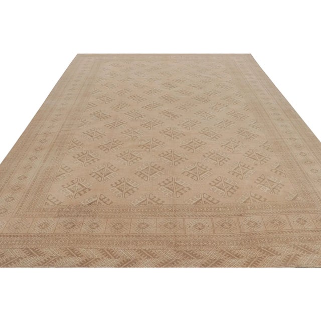 1950s Vintage Ersari Rug in Pink With Beige-Brown Geometric Patterns, From Rug & Kilim For Sale - Image 5 of 7