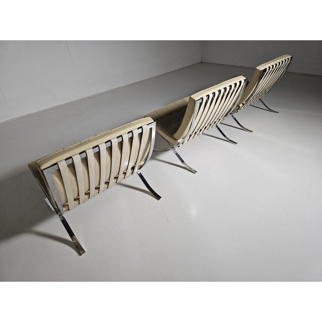 Cream Barcelona Chair by Mies Van Der Rohe for Knoll International, 1960s For Sale - Image 8 of 11