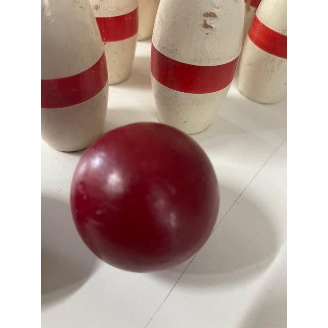 White Antique Hand Painted Bowling Game Skittles Set For Sale - Image 8 of 15