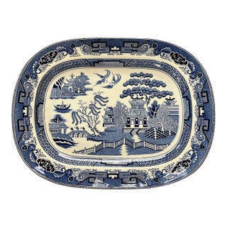 Extra Large Vintage Chinoiserie Blue and White Willow Platter For Sale