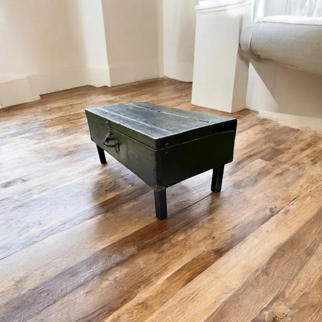 Rustic Rustic Black Painted Wood Tool Storage Bench Coffee Table For Sale - Image 3 of 13
