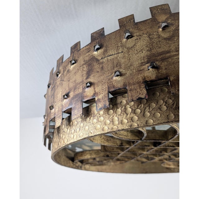 Mid-Century Modern Mid-Century Brutalist Ceiling Lamp in Gilded Wrought Iron, 1940s For Sale - Image 3 of 12