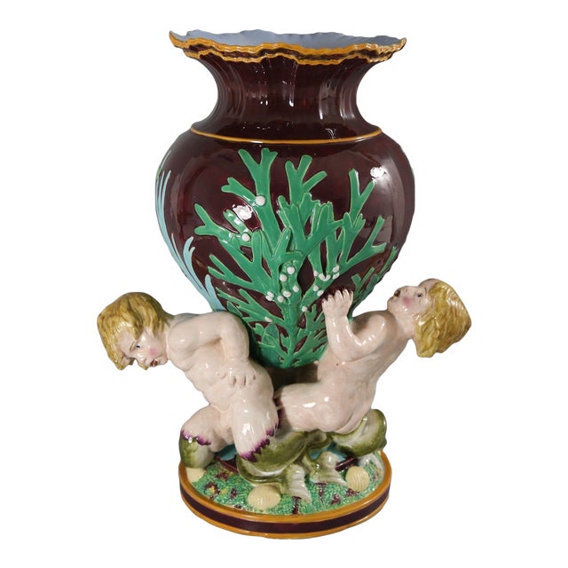 Minton Majolica Marine Vase With Merboys For Sale
