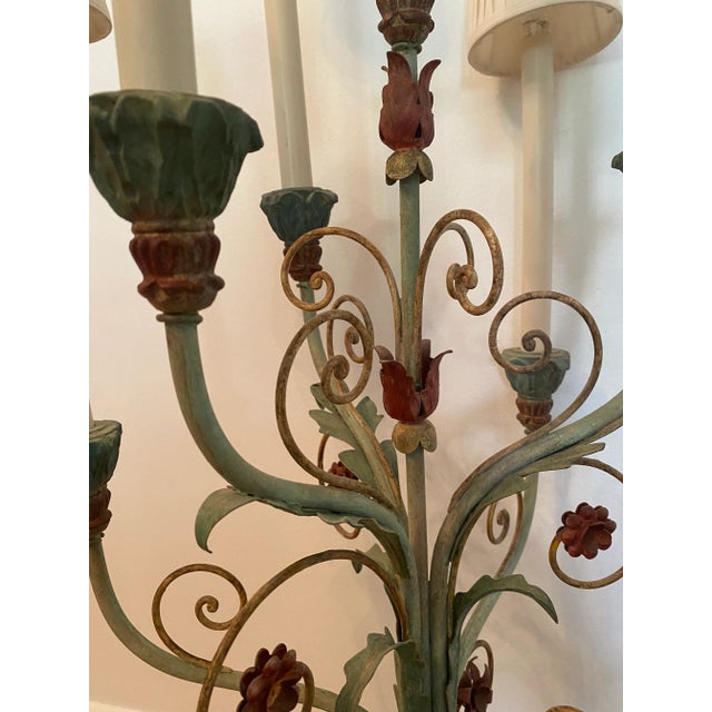 1960s Large Hollywood Regency Italian Tole Candelabra Lamp For Sale - Image 5 of 12