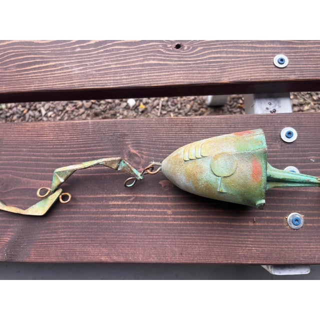 Brutalist Vintage Paolo Soleri Arcosanti Brutalist Bronze Wind Bell Chime, Verde Gris Patina. Made in the Usa For Sale - Image 3 of 10