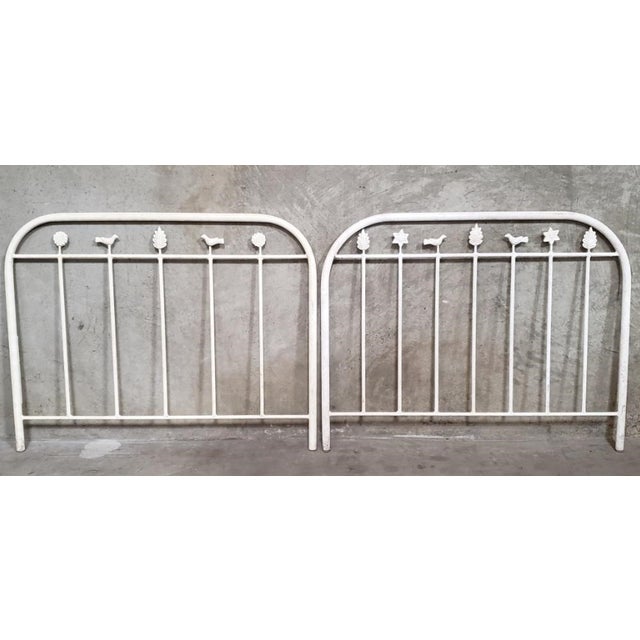Pair Tall Vintage French Country Cast Iron White Twin Bed Frames Headboards For Sale - Image 4 of 12