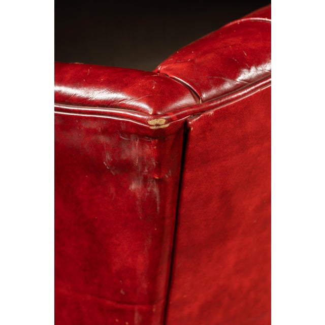 Vintage Leather Chesterfield Wingback Chair With Ottoman in Red by Ethan Allen For Sale - Image 11 of 13