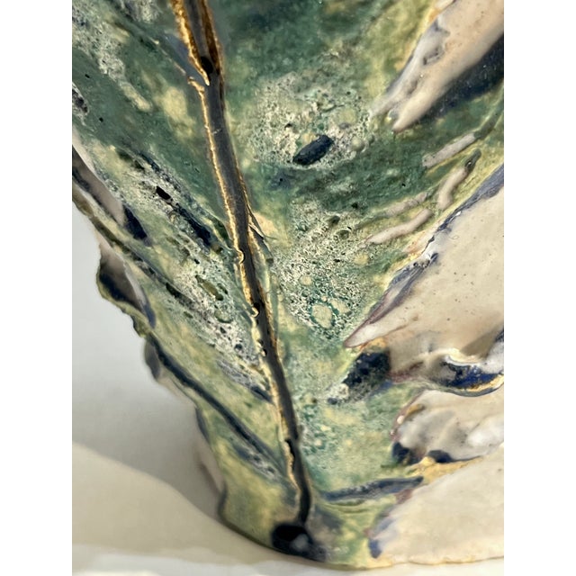 Vintage Italian Earthenware Vase With Stylized Peacock Feather Design For Sale - Image 12 of 13