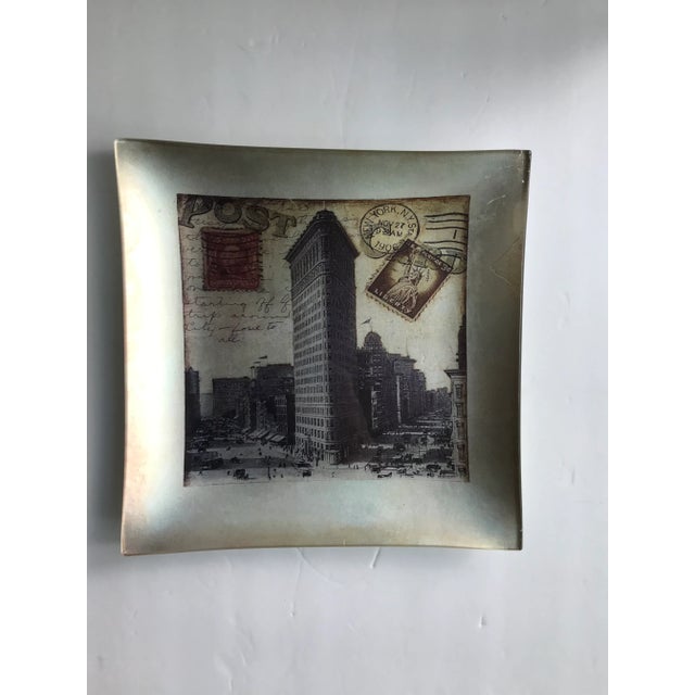 Hand-Made Leafed Art Glass Plate With Collage of Flat Iron Building, Ny Stamps and Post Mark For Sale In Raleigh - Image 6 of 6