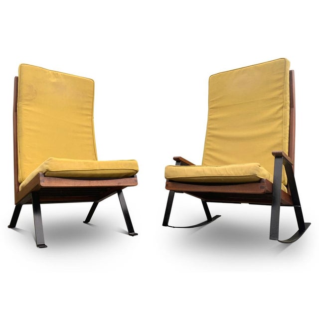 Mid-Century Teak and Ebonised Steel Shell Chairs with Upholstered Cushions in the style of Gerrit Rietveld, 1960s, Set of 2 For Sale - Image 4 of 18
