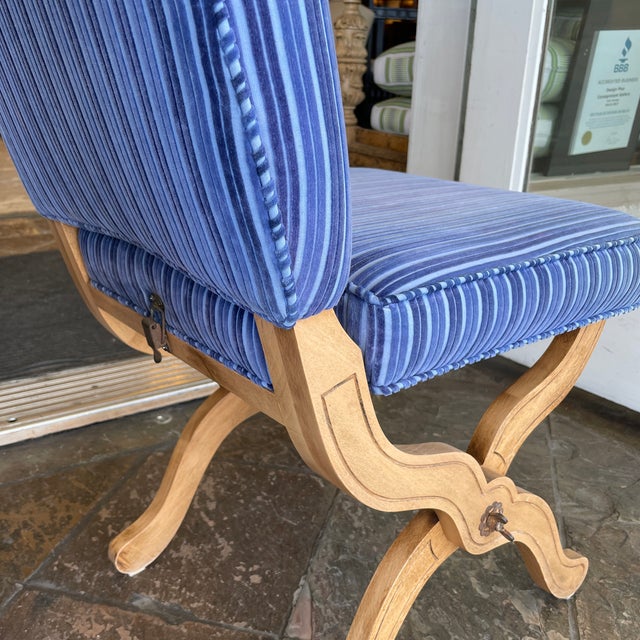 pierre deux cornflower blue striped velvet slipper chairs a pair chairish