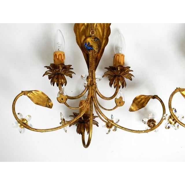Italian Gold Plated Floral Regency Murano Glass Sconces, 1980s, Set of 2 For Sale - Image 14 of 18
