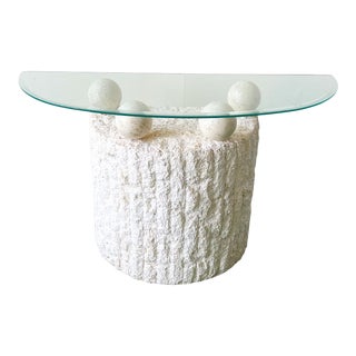 1990s Postmodern Tessellated Stone Glass Top Console Table For Sale