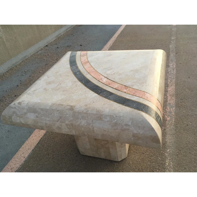 Postmodern Pedestal End Table With Brass & Marble Inlay Manner of Robert Marcius for Casa Bique For Sale - Image 9 of 13