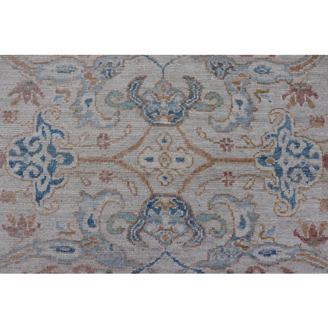 2020s Arabesque All-Over Hand Knotted Oushak Designed in Ivory and Blue Tones For Sale - Image 5 of 13
