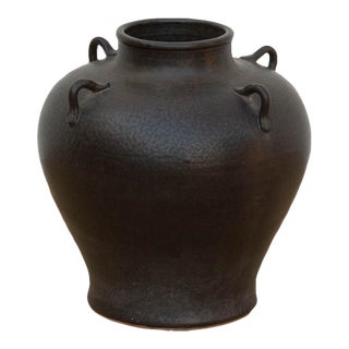 Antique Dark Glazed Stoneware Jar For Sale