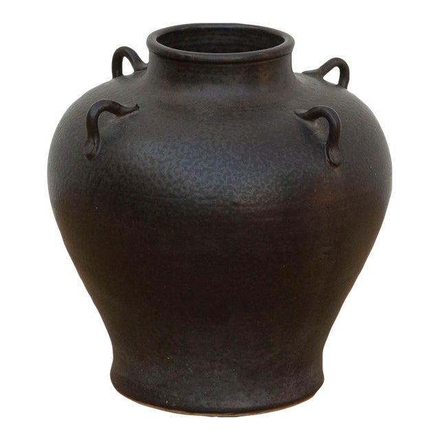 Antique Dark Glazed Stoneware Jar For Sale
