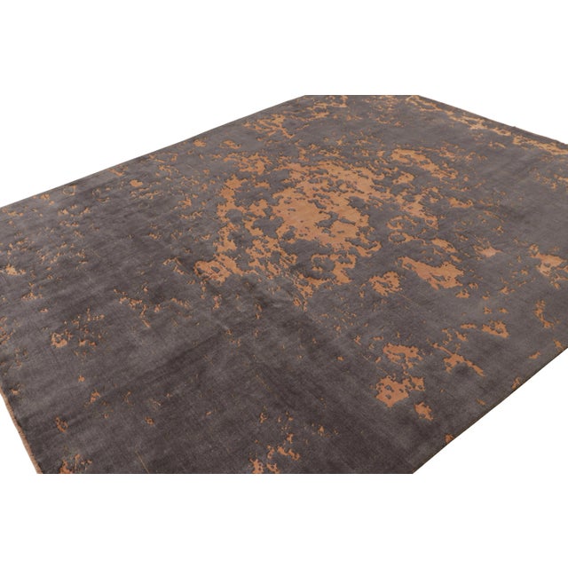 Rug & Kilim Rug & Kilim’s Abstract Rug in Charcoal Gray With Orange Patterns For Sale - Image 4 of 8