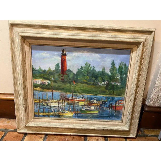 Wood Mid-20th Century Painting of a Lighthouse For Sale - Image 7 of 12