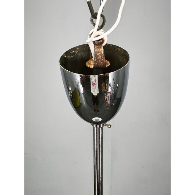 1930s Vintage Art Deco Bauhaus Opaline Glass and Chrome Pendant Light, 1930s For Sale - Image 5 of 11
