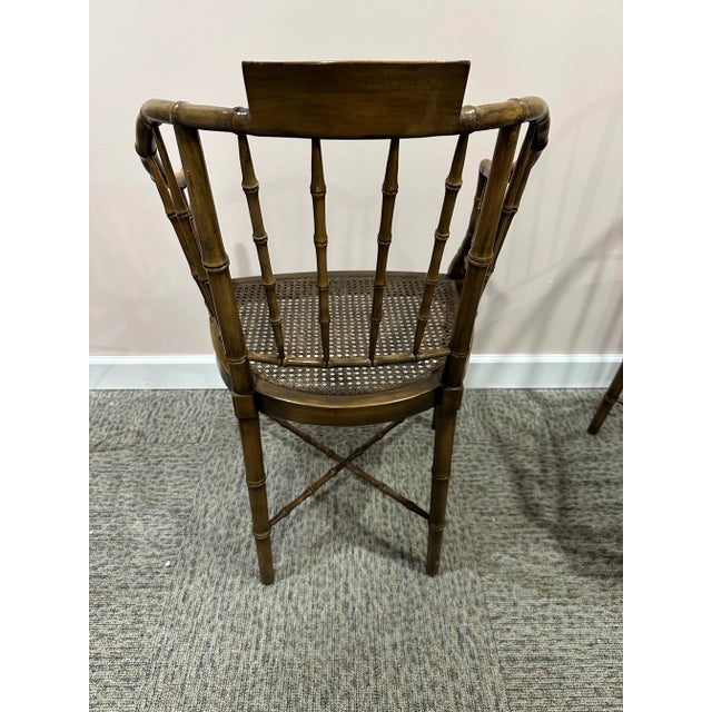 1970’s Baker Furniture Regency Faux Bamboo Wood Chairs Pair For Sale In Detroit - Image 6 of 8
