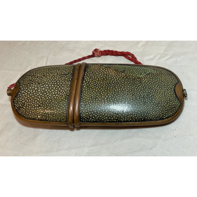 Chinese Rare Antique 19th Century Chinese Bronze Shagreen Stingray Glasses Case Holder For Sale - Image 3 of 14