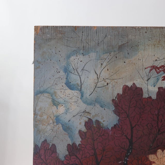 Vintage Woodland Deer Scene Painting on Wood Block Panel For Sale - Image 9 of 12