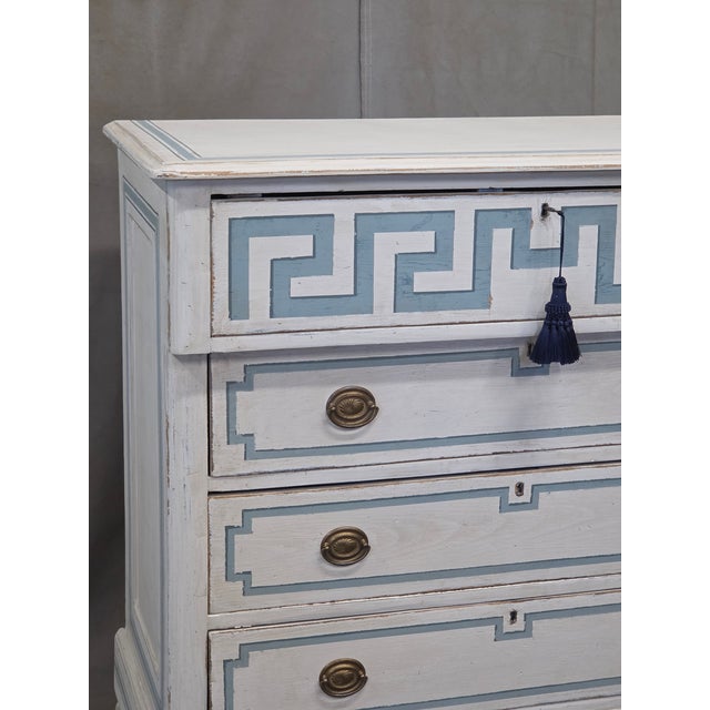 Late 19th Century Antique 19th C. Painted Pine Dresser Chest of Drawers With Greek Key Motif For Sale - Image 5 of 17