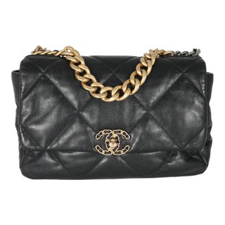 Black Shiny Lambskin Large Chanel 19 Flap Bag For Sale