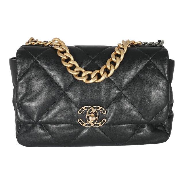 Black Shiny Lambskin Large Chanel 19 Flap Bag For Sale