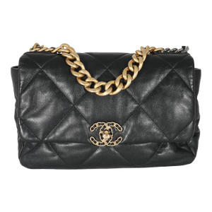 Black Shiny Lambskin Large Chanel 19 Flap Bag