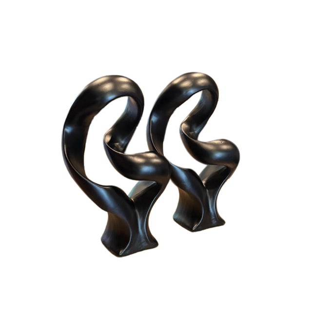 Contemporary Pair of Modern Abstract Black Sculptures – Organic Infinity Form, 17” Gallery Style Statement Decor For Sale - Image 3 of 11