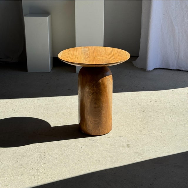 Teak Side Table with Circular Top and Column Base For Sale - Image 13 of 14