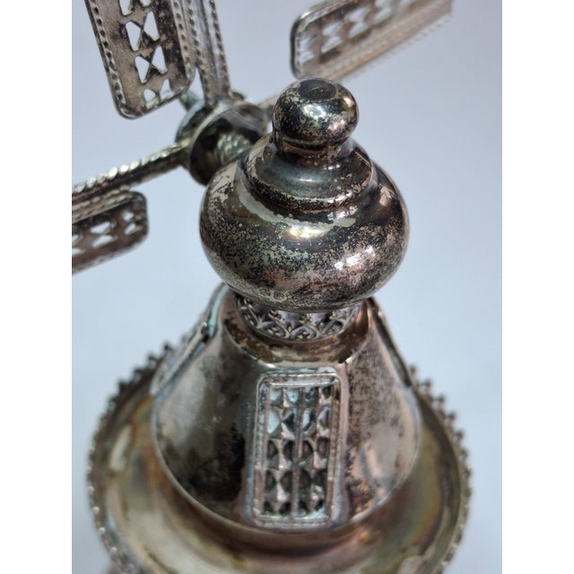 Silver Vintage 925 Sterling Silver Judaica Besamim Windmill Spice Box - Mid-20th C. For Sale - Image 8 of 17