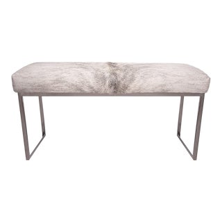 Contemporary Metal Bench - Gray White Speckle Cowhide For Sale