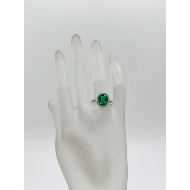 Modern Gia Brazilian Paraiba Tourmaline Oval and Diamond Ring in Platinum, Size 6.5 For Sale - Image 3 of 7
