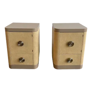 1930s Art Deco Leather Faux Shagreen Nightstands by Gilbert Rohde - Set of 2