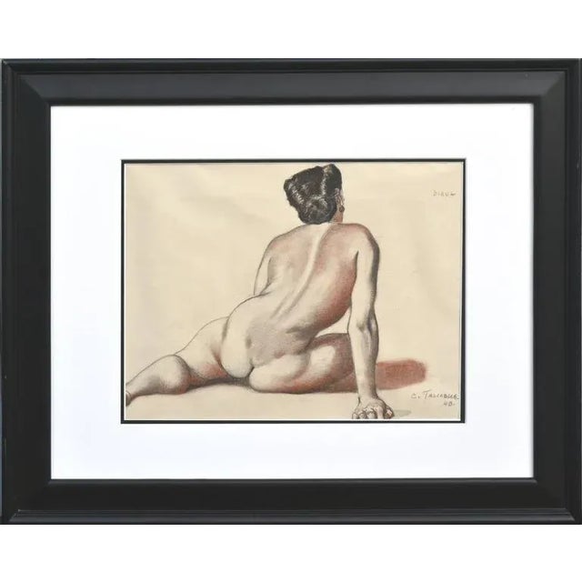 1948 "Nude Study, Diana" Charcoal Drawing, Framed For Sale