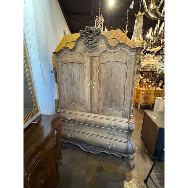 18th C. Dutch Bleached Oak Linen Press For Sale - Image 4 of 8