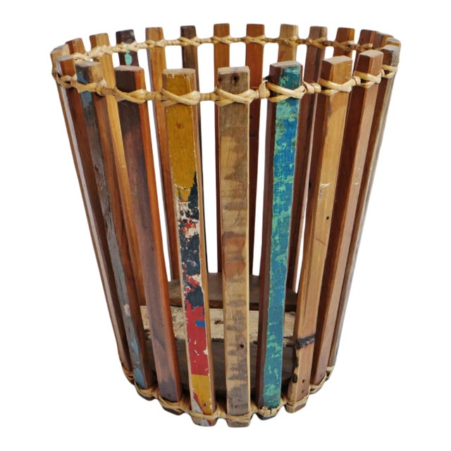 Salvaged Boat Wood Basket Medium For Sale