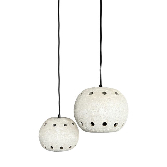 Hand-Crafted Textured Pendant Lights, Set of 2 For Sale