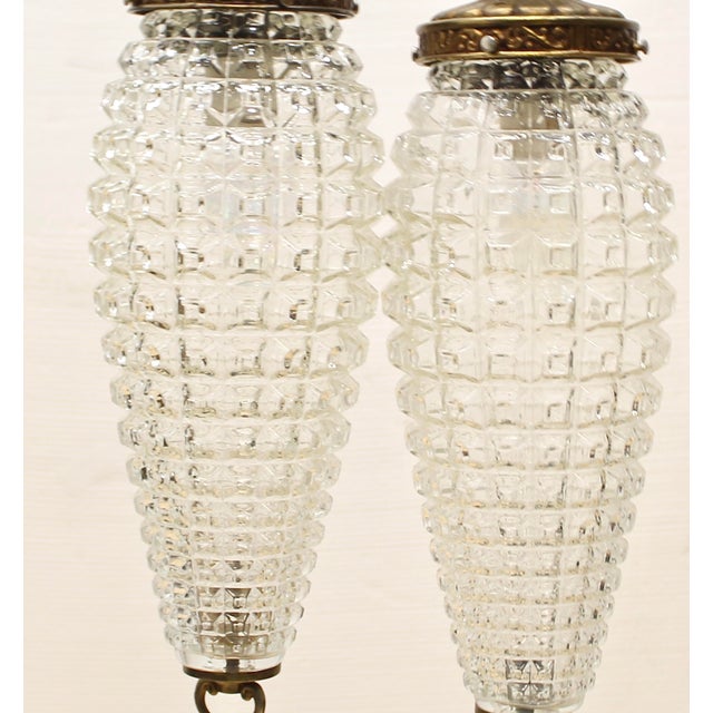 1960s Double Swag Lamps With Large Pineapple Glass Shades For Sale - Image 4 of 10