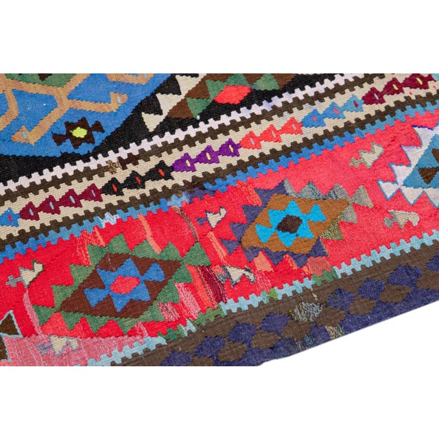 Textile Vintage Kilim Handmade Flatweave Multicolor Tribal Motif Wool Runner For Sale - Image 7 of 10