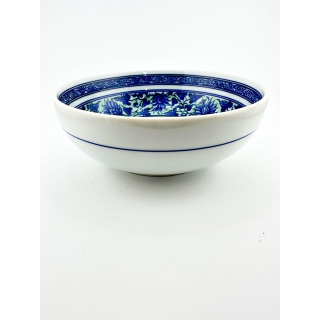 Vintage Blue, celadon green and white serving bowl. Chinoiserie design. Perfect for use when entertaining. This is a pre-...